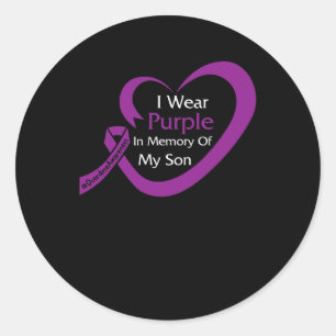 In Memory Of My Son Overdose Awareness Heart Ribbo Classic Round Sticker