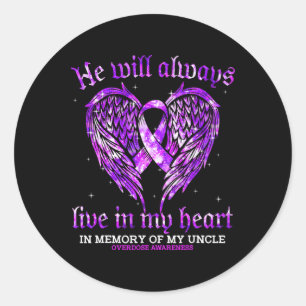 In Memory Of My Uncle Overdose Awareness Angel Win Classic Round Sticker