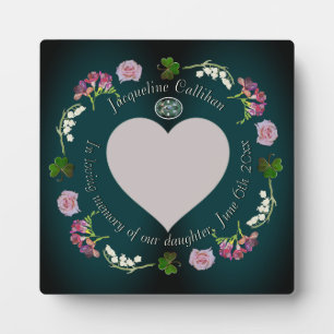 "In Memory of" Photo Custom Floral Heart   Plaque