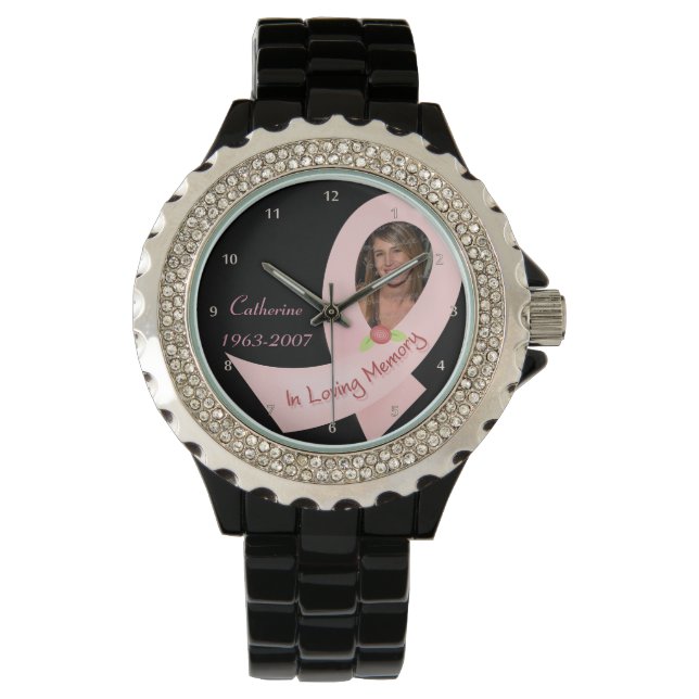 In Memory Pink Ribbon Photo Template Watch (Front)