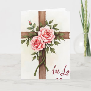 In Memory Valentines Day Religious Cross Flower Card
