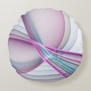 In Motion, Modern Abstract Colourful Fractal Art Round Pillow