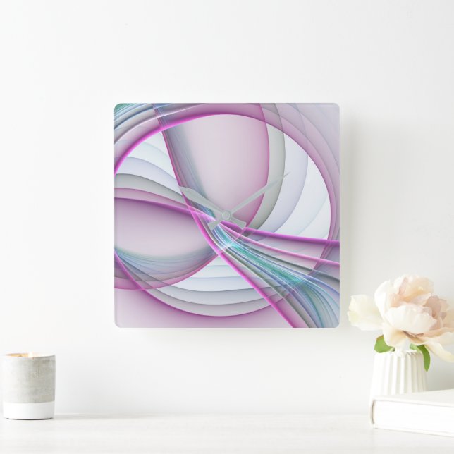 In Motion, Modern Abstract Colourful Fractal Art Square Wall Clock (Home)