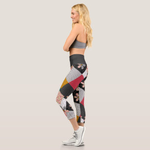 In multicolored colours patchwork rustic pattern capri leggings