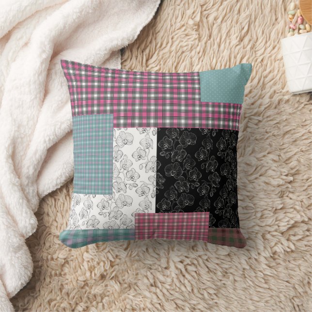 In multicolored patchwork tones throw pillow (Blanket)
