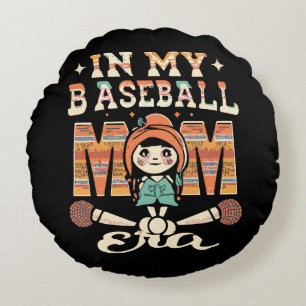 In My Baseball Mom Era Round Pillow