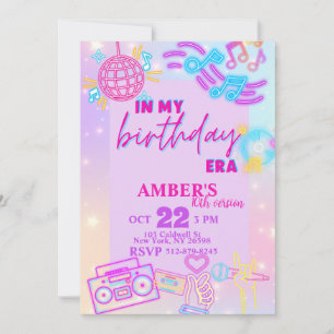 In my birthday Era Retro Neon Birthday Invitation
