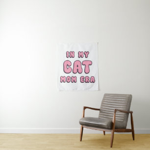 In My Cat Mom Era – Retro Pink Typography Tapestry