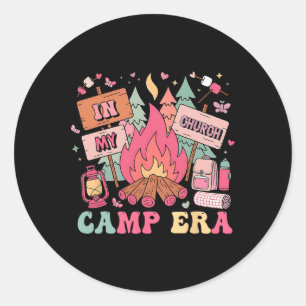 In My Church Camp Era Summer Vacation Camping Squa Classic Round Sticker