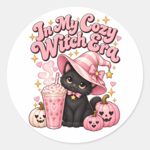 In My Cozy Witch Era Pink Halloween Classic Round Sticker