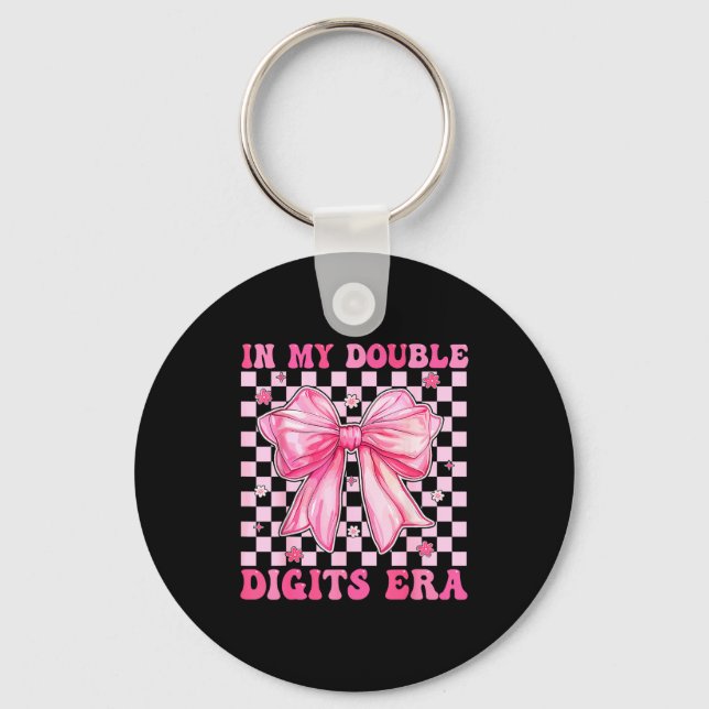 In My Double Digits Era Coquette Bow 10th Birthday Keychain (Front)