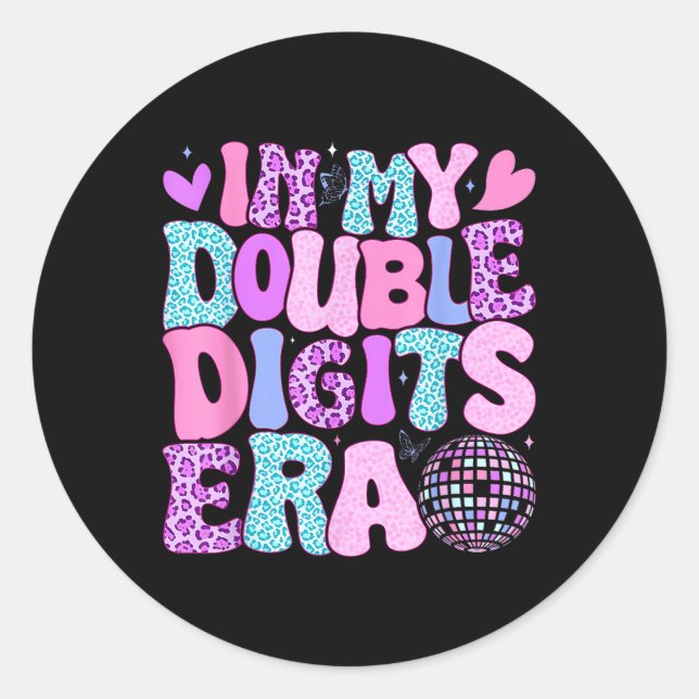 In My Double Digits Era Retro 10 Year Old 10th Bir Classic Round Sticker (Front)