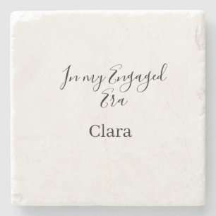 In my engaged era add name date engagement  stone coaster