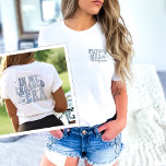 In My Engaged Era Engagement Gift Custom Fiance T-Shirt<br><div class="desc">Introducing our "In My Engaged Era" Custom Fiance Hoodie – the perfect blend of style and sentiment for the bride-to-be. This trendy hoodie is a personalized engagement gift that goes beyond the ordinary, featuring cool wavy retro text and a custom touch for the future Mrs. The dusty blue navy colour...</div>