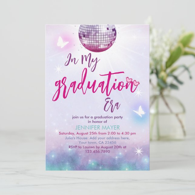 In My Era Graduation Purple Music Graduation Invitation (Standing Front)
