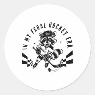 In My Feral Hockey Era Cute Raccoon Hockey Classic Round Sticker