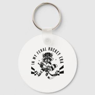 In My Feral Hockey Era Cute Raccoon Hockey  Keychain