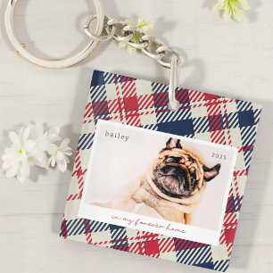 In My Forever Home Plaid Pattern Pet Photo Keychain