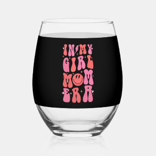 In My Girl Mom Era Retro Groovy Mother's Day  Stemless Wine Glass