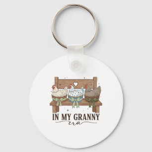 In My Granny Era Retro Farmhouse Chicken Wooden He Keychain