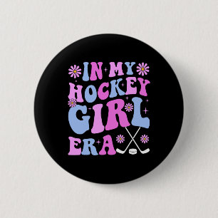 In My Hockey Girl Era Groovy Game Day Hockey 2 Inch Round Button