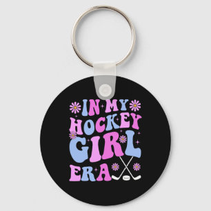 In My Hockey Girl Era Groovy Game Day Hockey  Keychain
