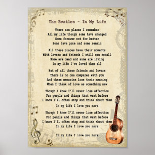 In My Life Song Lyric Vintage Wall Art Print