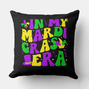 In My Mardi Gras Era Funny Festival Retro Carnival Throw Pillow