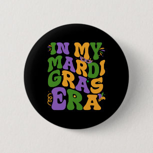 In My Mardi Gras Era Retro Groovy Fleur De Lis Fat 2 Inch Round Button