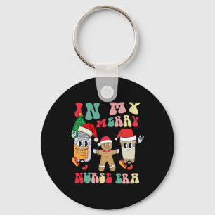 In My Merry Nurse Era Retro Groovy Christmas Nursi Keychain