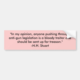 "In my opinion, anyone pushing through anti-gun... Bumper Sticker