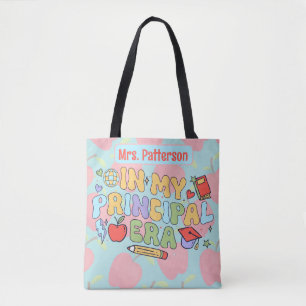In my principal era personalized apple print tote bag