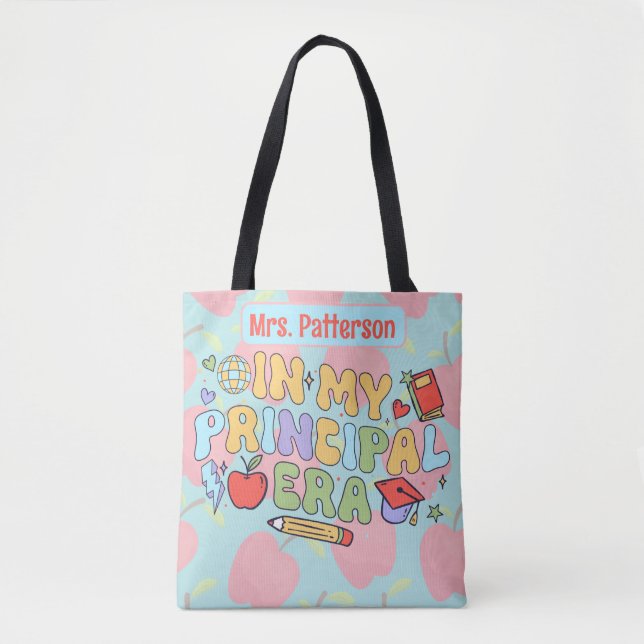 In my principal era personalized apple print tote bag (Front)