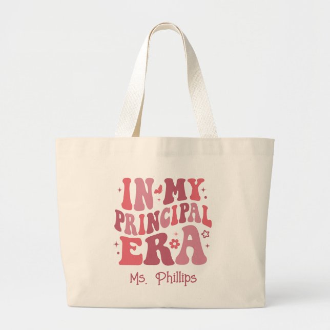 In My Principal Era Retro Personalized Large Tote Bag (Front)
