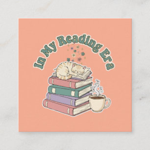 In My Reading Era Cute Cat Cozy Book Lover Aesthe Square Business Card