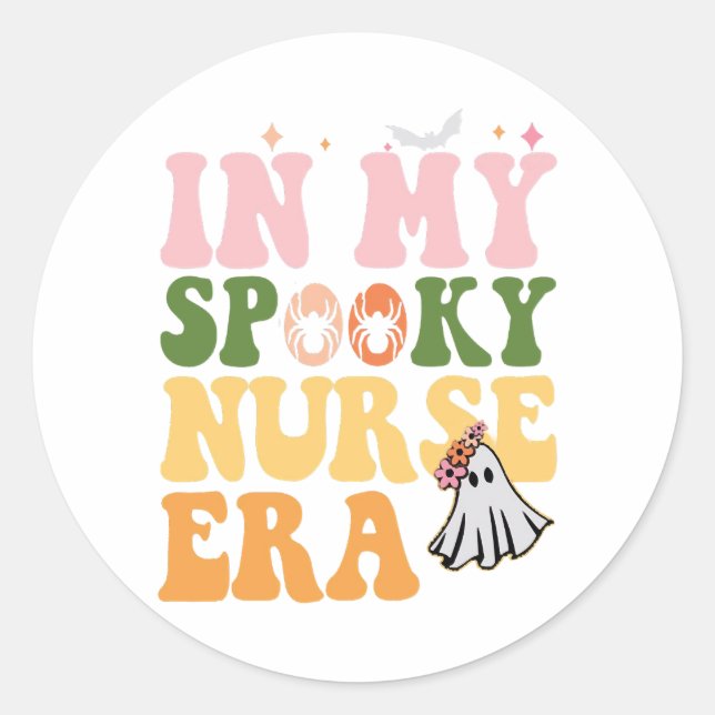 In My Spooky Nurse Era Halloween Groovy Ghost Classic Round Sticker (Front)