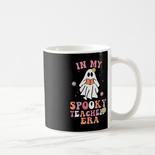 In My Spooky Teacher Era Groovy Hippie Retro Ghost Coffee Mug (Right)