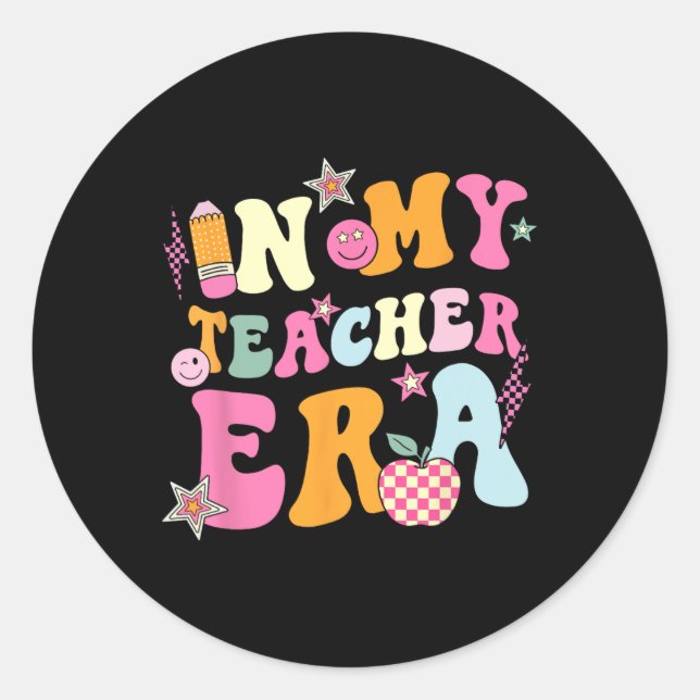 In My Teacher Era Happy 100 Days Of School Groovy  Classic Round Sticker (Front)