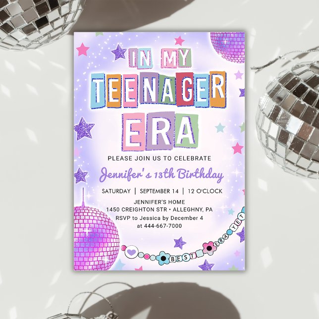 In My Teenager Era Purple Disco Birthday Invitation (Creator Uploaded)