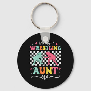 In My Wrestling Aunt Era Groovy Wrestling Aunt Mot Keychain