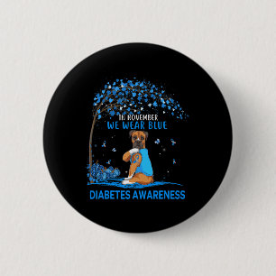 In November We Wear Blue Boxer Tattoo Dog Diabetes 2 Inch Round Button