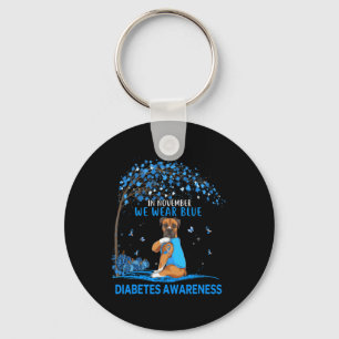 In November We Wear Blue Boxer Tattoo Dog Diabetes Keychain