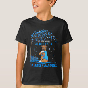 In November We Wear Blue Boxer Tattoo Dog Diabetes T-Shirt