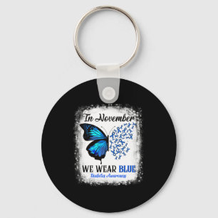 In November We Wear Blue Butterflies Diabetes Awar Keychain