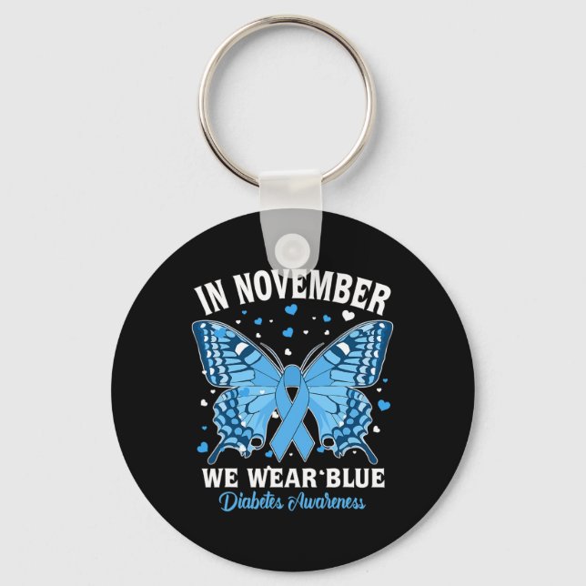 In November We Wear Blue Diabetes Awareness Cute B Keychain (Front)