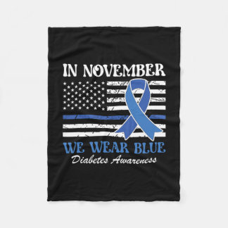In November We Wear Blue Diabetes Awareness Ribbon Fleece Blanket