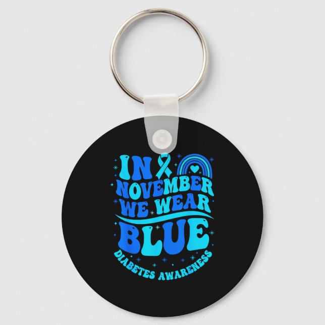 In November We Wear Blue Diabetes Awareness Ribbon Keychain (Front)