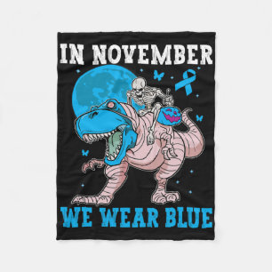 In November We Wear Blue Diabetes Trex Dino Kids T Fleece Blanket
