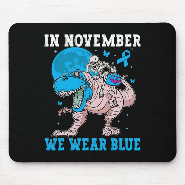 In November We Wear Blue Diabetes Trex Dino Kids T Mouse Pad (Front)