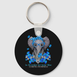 In November We Wear Blue Elephant Diabetes Awarene Keychain